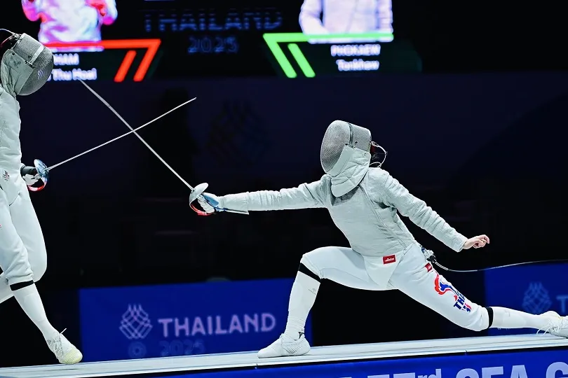 VĐV đấu kiếm tranh tài tại SEA Games 33-2025. Ảnh: THAILANDFENCINGFEDERATION