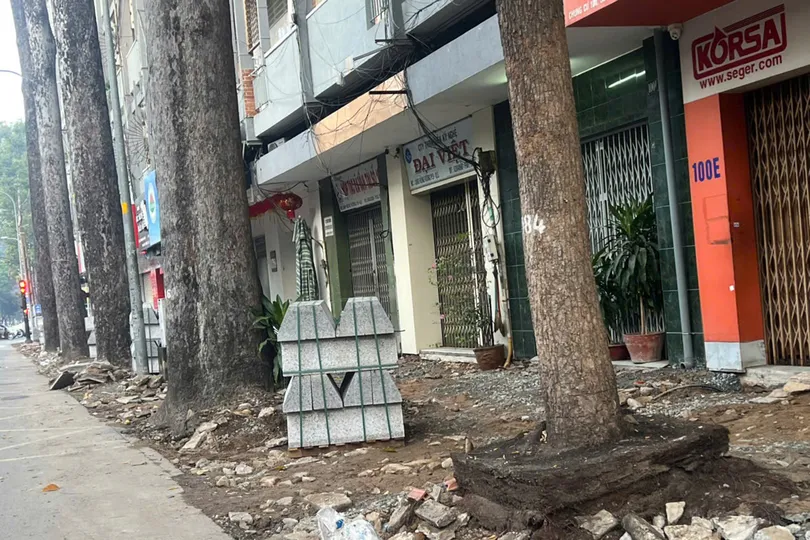Thi công vỉa hè thiếu kiểm soát: Hàng loạt cây xanh bị xâm hại, nguy cơ ngã đổ