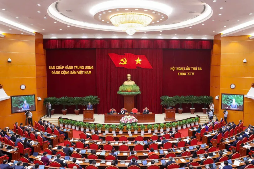 Hội nghị lần thứ 3 Ban Chấp hành Trung ương Đảng khóa XIV. Ảnh: VIẾT CHUNG
