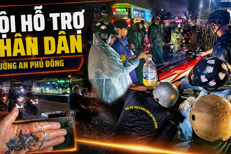 Đội giúp dân trong đêm ở phường An Phú Đông