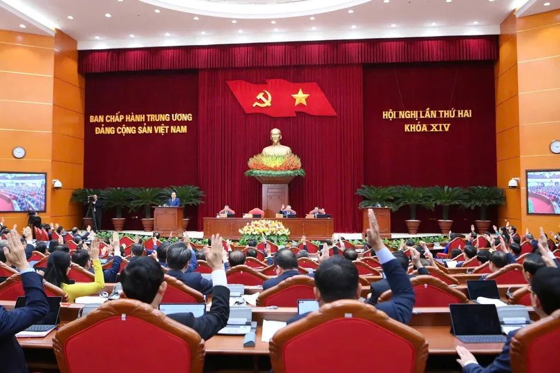 Quang cảnh phiên bế mạc Hội nghị lần thứ hai Ban Chấp hành Trung ương Đảng Cộng sản Việt Nam khóa XIV. Ảnh: VIẾT CHUNG