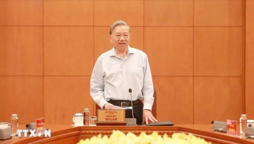 Tổng Bí thư Tô Lâm phát biểu tại cuộc làm việc. Ảnh: TTXVN phát