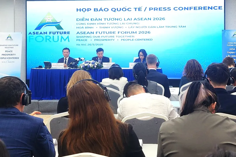 Bộ Ngoại giao tổ chức họp báo quốc tế giới thiệu về Diễn đàn Tương lai ASEAN 2026. Ảnh: MINH ANH