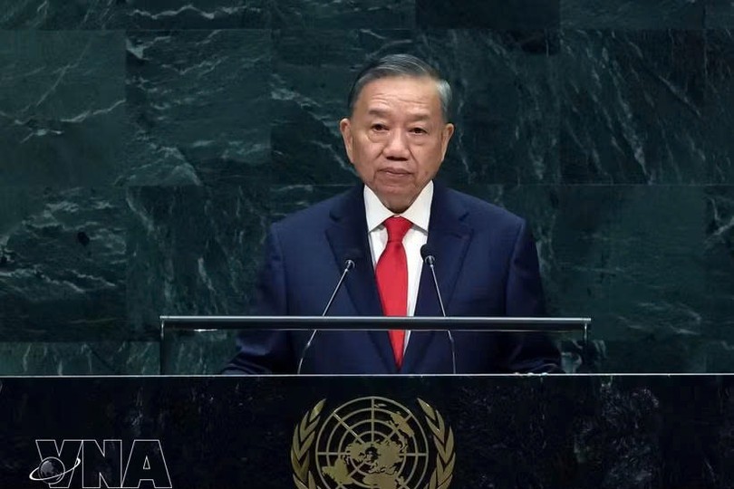 越南党中央总书记、国家主席苏林在第81届联合国大会一般性辩论上发表讲话。图自越通社
