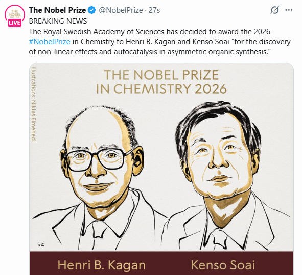 图片来源：诺贝尔奖官方社交媒体截图