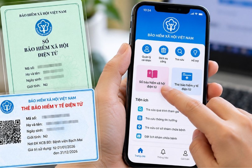 在VssID应用程式上的电子社保簿、电子医保卡。示意图