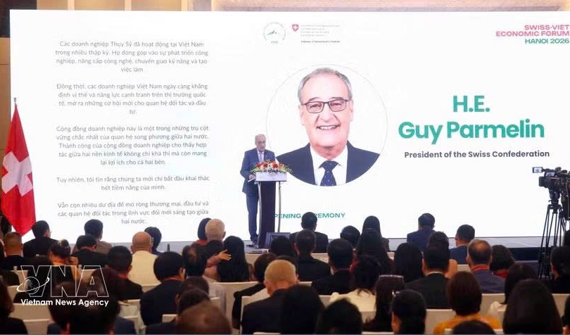瑞士联邦主席居伊·帕姆兰出席2026年越南—瑞士经济论坛。 图：越通社