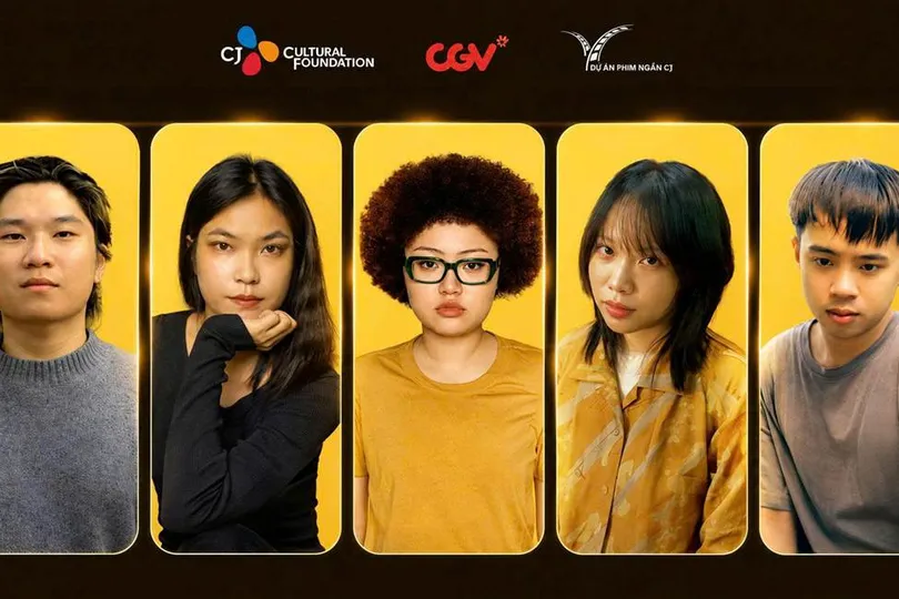 Top 5 đạo diễn xuất sắc nhất Dự án phim ngắn CJ mùa 7 (từ trái sang: Đạo diễn Trần Hữu Thành, Đặng Thảo Nguyên, Châu Thuý An, Nguyễn Vũ Hiền Chi, Lâm Công Thịnh)