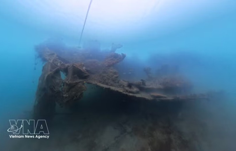 无编号C143号船沉入海底60多年后，船体已出现氧化、钙化现象，并被珊瑚和其他海洋生物覆盖。