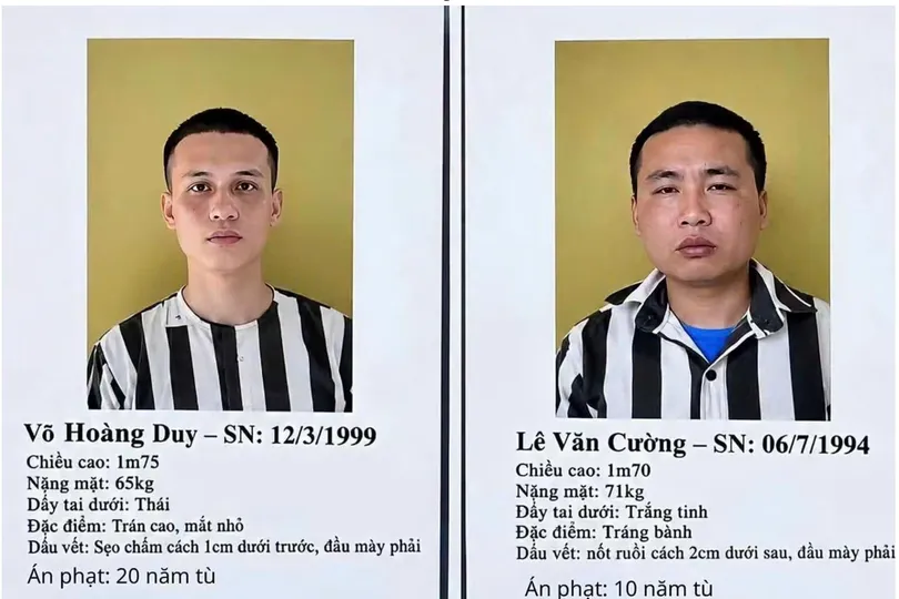 Hai phạm nhân Võ Hoàng Duy và Lê Văn Cường đã bị bắt