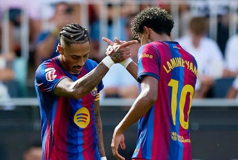 Raphinha trở lại và Lamine Yamal đang sung sức là tin vui với Barcelona. Ảnh: THX