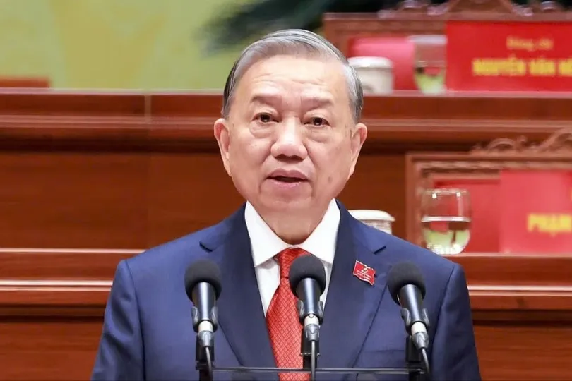 Tổng Bí thư Tô Lâm phát biểu tại lễ bế mạc Đại hội lần thứ XIV. Ảnh: TTXVN