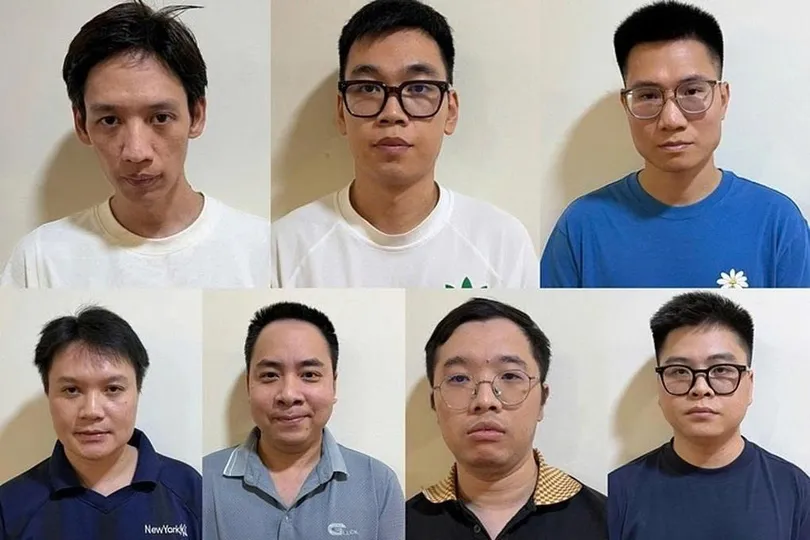 7 bị can trong vụ án. Ảnh: Bộ Công an