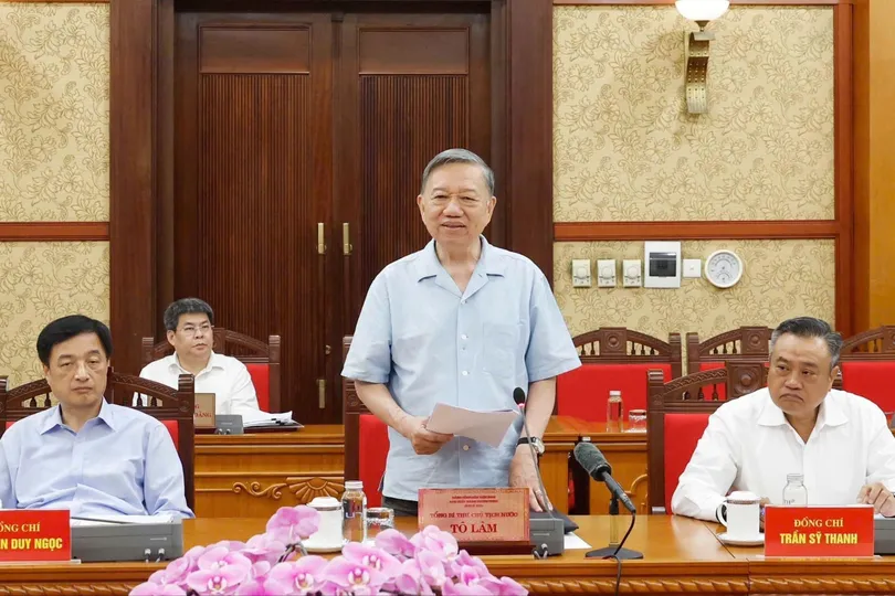 Tổng Bí thư, Chủ tịch nước Tô Lâm phát biểu tại buổi làm việc. Ảnh: TTXVN