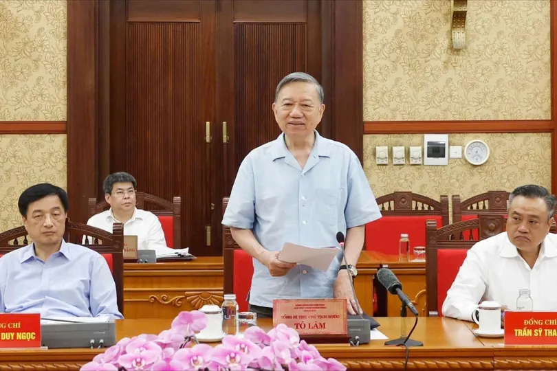 Tổng Bí thư, Chủ tịch nước Tô Lâm phát biểu tại buổi làm việc. Ảnh: TTXVN