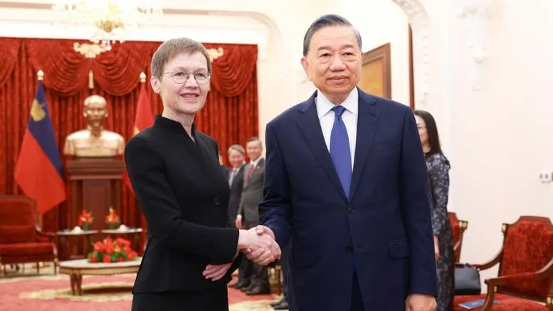 Tổng Bí thư, Chủ tịch nước Tô Lâm tiếp Thủ tướng Liechtenstein Brigitte Haas. Ảnh: QUANG PHÚC