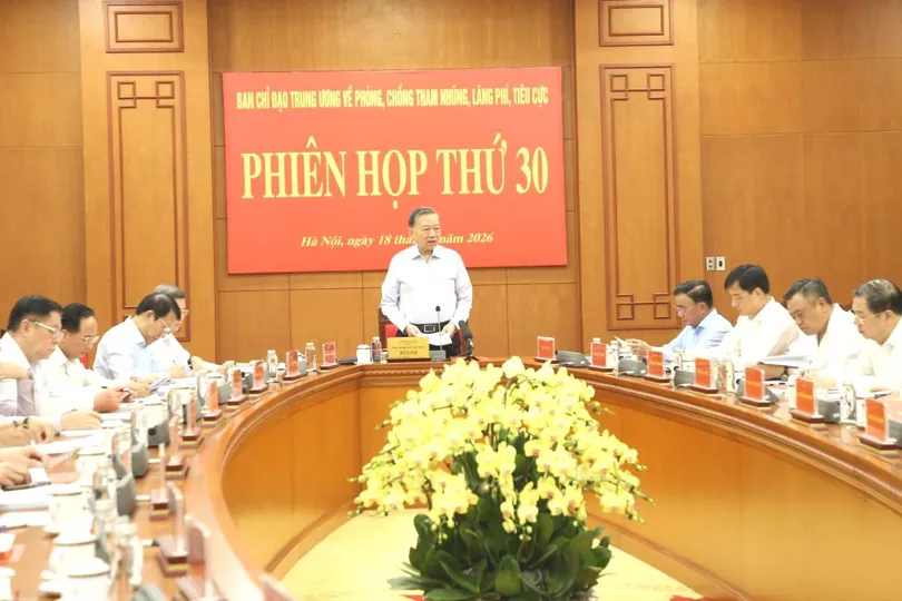 Tổng Bí thư, Chủ tịch nước Tô Lâm phát biểu chỉ đạo tại Phiên họp thứ 30 của Ban Chỉ đạo Trung ương về phòng, chống tham nhũng, lãng phí, tiêu cực, ngày 18-6. Ảnh: ĐCS
