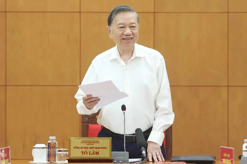 Tổng Bí thư, Chủ tịch nước Tô Lâm phát biểu chỉ đạo tại buổi làm việc. Ảnh: TTXVN