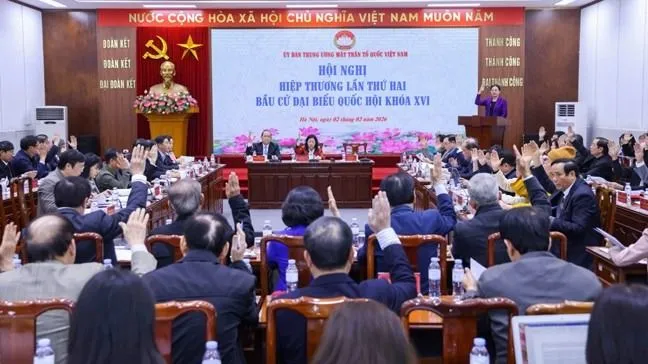 Quang cảnh hội nghị hiệp thương lần thứ hai của Đoàn Chủ tịch Ủy ban Trung ương MTTQ Việt Nam