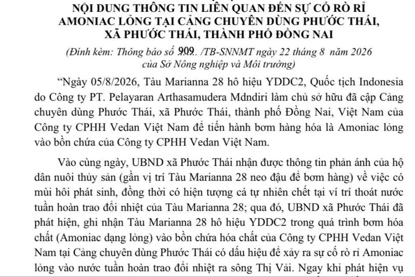 Đồng Nai: Tìm đơn vị đánh giá thiệt hại vụ rò rỉ amoniac lỏng ra sông Thị Vải