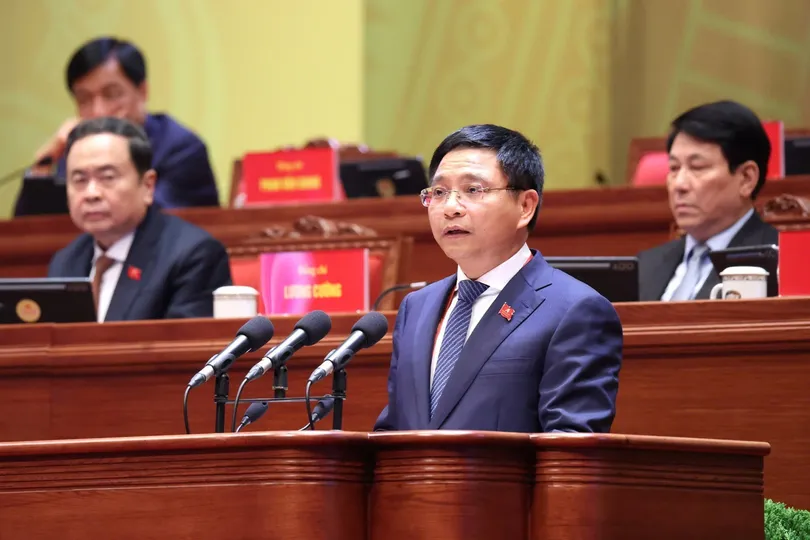 Bộ trưởng Bộ Tài chính Nguyễn Văn Thắng Trình bày tham luận tại Đại hội đại biểu toàn quốc lần thứ XIV của Đảng, chiều 21-1. Ảnh: VIẾT CHUNG