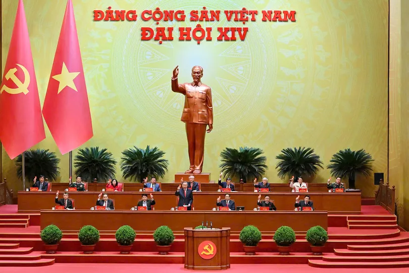 Đoàn Chủ tịch Đại hội Đảng lần thứ XIV của Đảng tại phiên làm việc chiều 22-1. Ảnh: VIẾT CHUNG