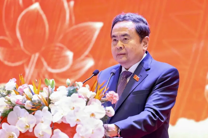 Chủ tịch Quốc hội Trần Thanh Mẫn phát biểu bế mạc hội nghị. Ảnh: VIẾT CHUNG
