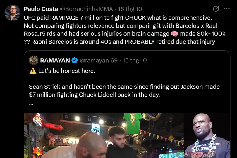 Costa chỉ trích mức thù lao của UFC trên X (Ảnh chụp màn trình TK của Costa)