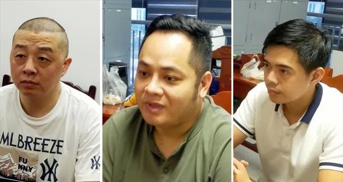 嫌疑人向国全、陈越辉、武晋协（从左至右）。