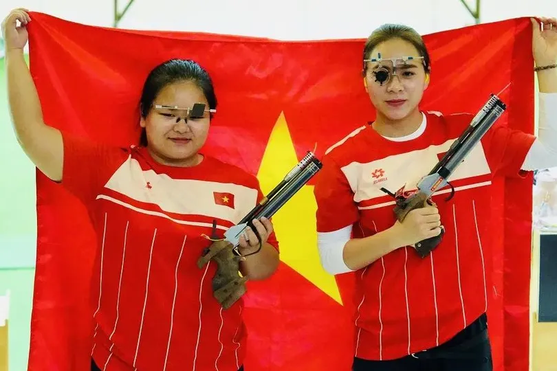 Thu Vinh và Thùy Trang từng cùng nhau thi đấu tại SEA Games 33-2025. Ảnh: DŨNG PHƯƠNG