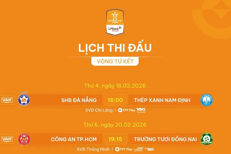 Lịch thi đấu vòng Tứ kết Cúp Quốc gia 2025-2026