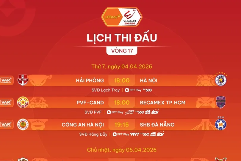 Lịch thi đấu vòng 17 V-League 2025-2026