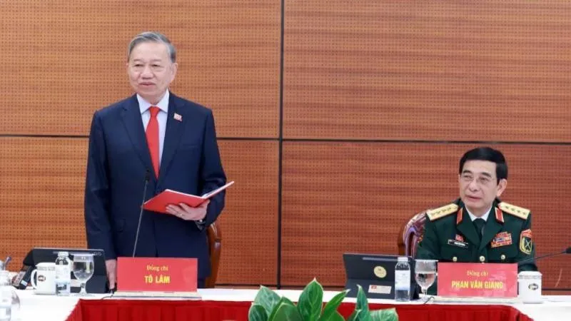 Tổng Bí thư Tô Lâm phát biểu tại Đoàn đại biểu quân đội chiều 20-1. Ảnh: VIẾT CHUNG 