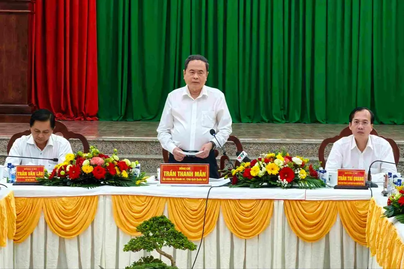 Chủ tịch Quốc hội Trần Thanh Mẫn phát biểu tại buổi làm việc. Ảnh: TÍN HUY