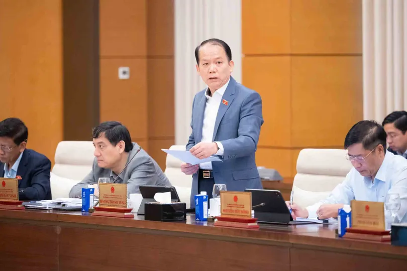 Chủ nhiệm Ủy ban Pháp luật và Tư pháp Hoàng Thanh Tùng nêu ý kiến tại phiên họp