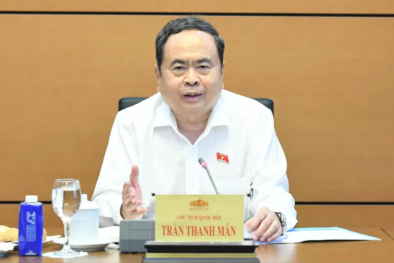 Chủ tịch Quốc hội Trần Thanh Mẫn chủ trì cuộc họp. Ảnh: CỔNG THÔNG TIN ĐIỆN TỬ QUỐC HỘI 