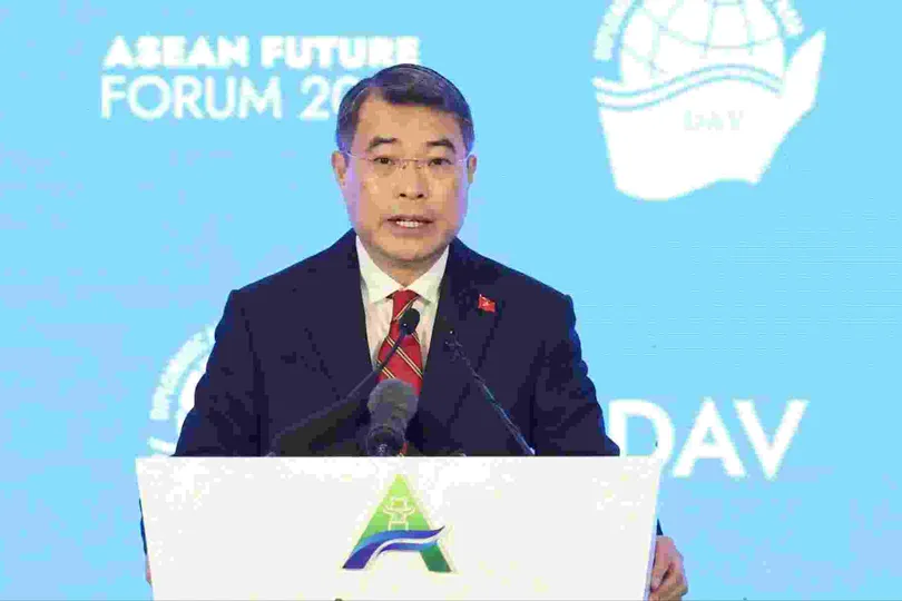 Thủ tướng Lê Minh Hưng phát biểu tại phiên khai mạc Diễn đàn Tương lai ASEAN. Ảnh: QUANG PHÚC