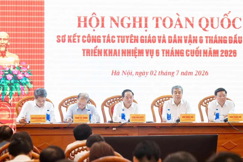 Hội nghị toàn quốc sơ kết công tác tuyên giáo và dân vận 6 tháng đầu năm. Ảnh: HÀ THẮNG