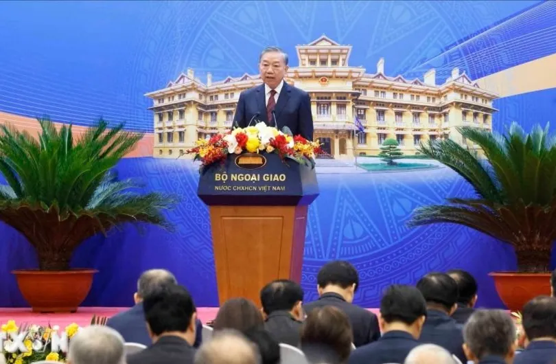 Tổng Bí thư, Chủ tịch nước Tô Lâm phát biểu tại Hội nghị Ngoại giao lần thứ 33. Ảnh: TTXVN