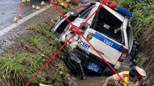 Hình ảnh CSGT nằm dưới mương nước là giả mạo. Ảnh: CA TPĐN