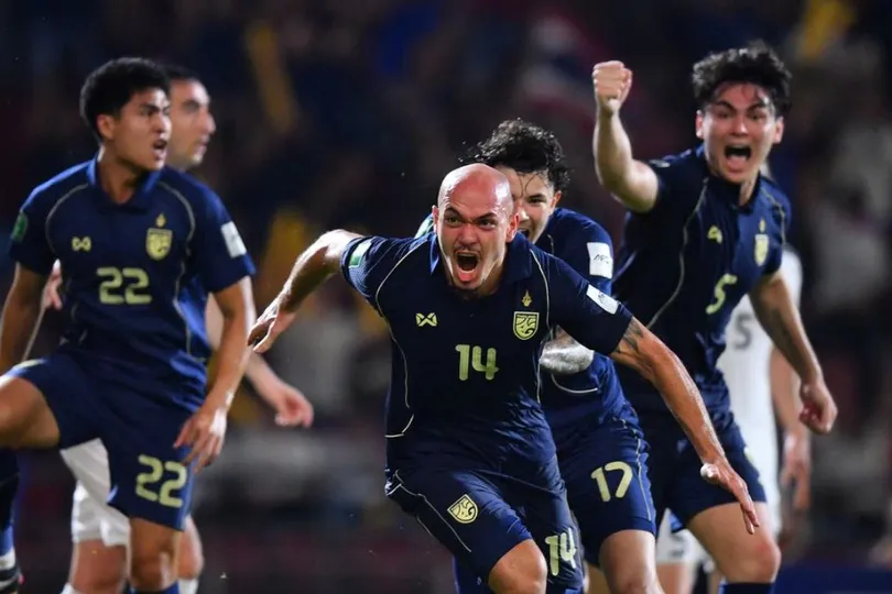 Đội tuyển Thái Lan đoạt vé dự vòng chung kết Asian Cup 2027 đầy cảm xúc. ẢNH: AFC 