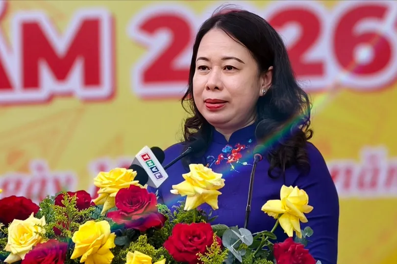 Đồng chí Võ Thị Ánh Xuân, Bí thư Trung ương Đảng, Phó Chủ tịch nước phát biểu tại ngày hội. Ảnh: TÍN HUY