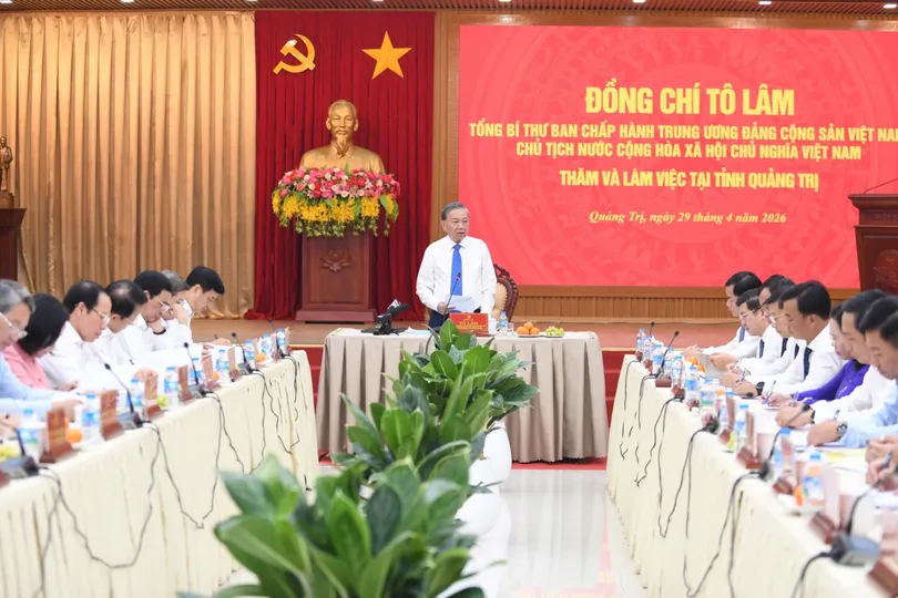 Tổng Bí thư, Chủ tịch nước Tô Lâm phát biểu chỉ đạo tại buổi làm việc với Ban Thường vụ Tỉnh ủy Quảng Trị, chiều 29-4