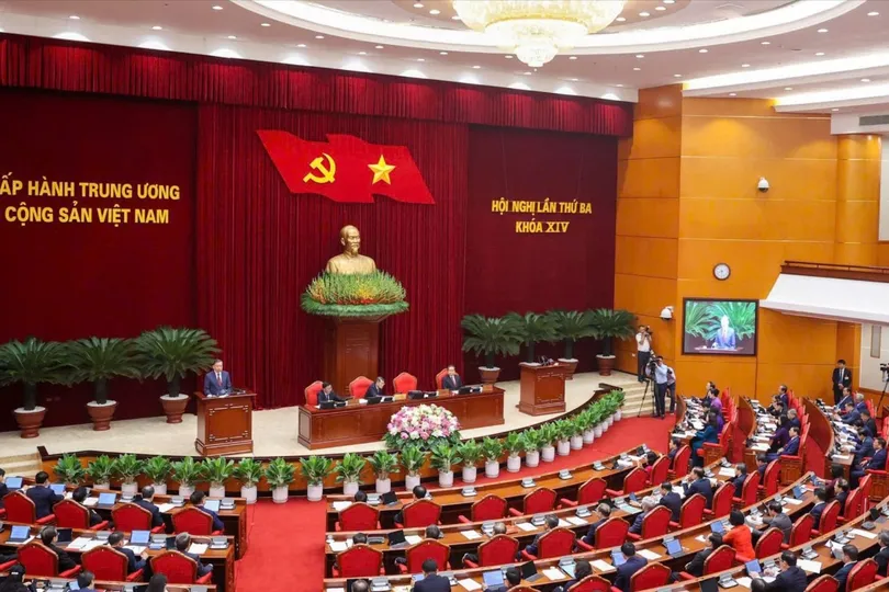 Hội nghị lần thứ 3 Ban Chấp hành Trung ương Đảng khóa XIV thống nhất chủ trương đổi tên Ban Tuyên giáo và Dân vận Trung ương thành Ban Tuyên giáo Trung ương. Ảnh: VIẾT CHUNG