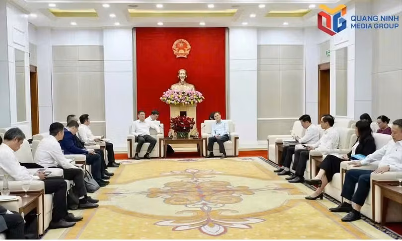 广宁市人委会主席裴文康与中国广西壮族自治区人民政府副秘书长、自治区大数据发展局局长赵志刚一行举行工作会谈。图自baoquangninh.vn
