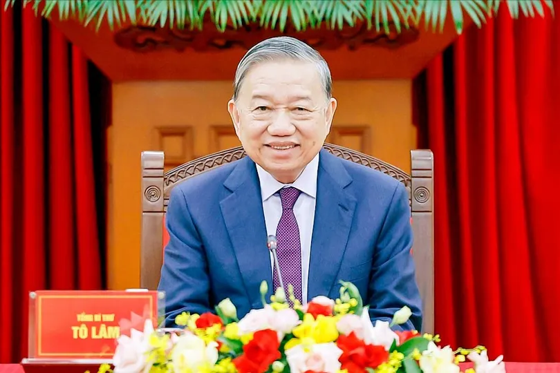 Tổng Bí thư Tô Lâm tại cuộc điện đàm với Tổng thống Liên bang Nga Vladimir Putin. Ảnh: TTXVN