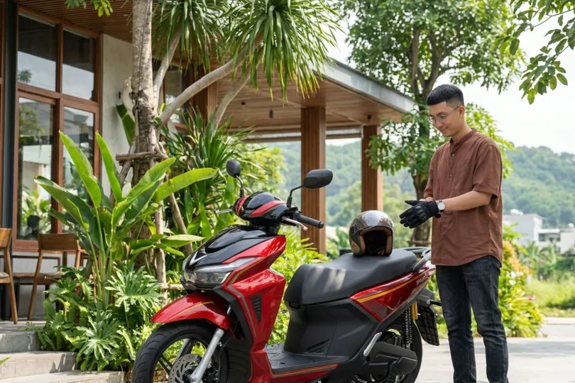 Kinet vẫn duy trì cốp dung tích 22 lít. Xe còn có Smart Key... và có cả chế độ thể thao.