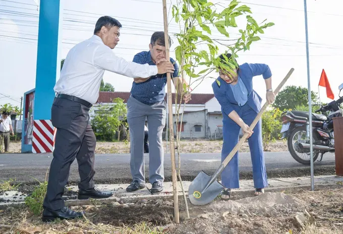 Tan Thanh Ward leaders join tree planting. (Photo: SGGP)