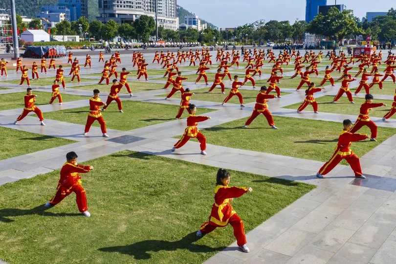 Martial arts practitioners perform traditional martial arts during a mass demonstration. (Photo: SGGP)