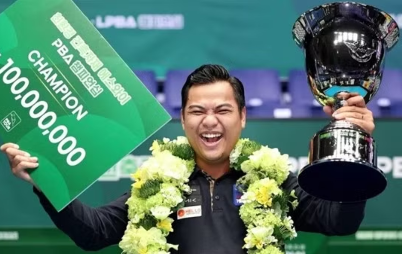 Nguyen Tran Thanh Tao celebrates winning the PBA-LPBA Championship 2026/27. (Photo: News1)